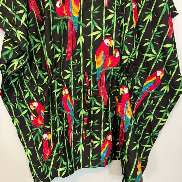 La LeeLa Swimwear Kaftan Dress Cover Up Womens OS Green Parrot Bamboo Summer - Picture 4 of 7